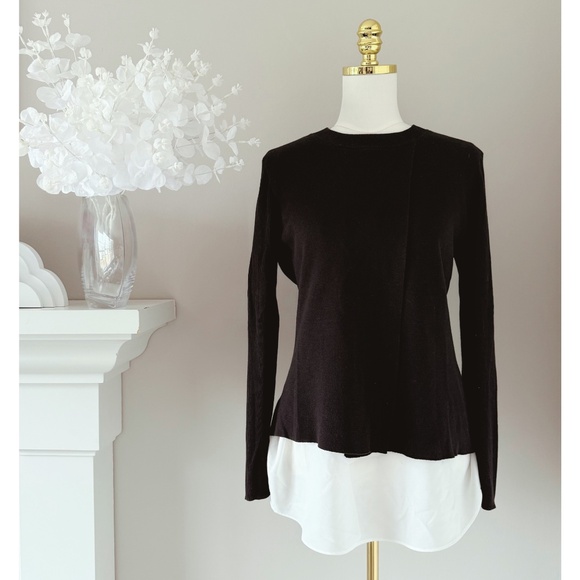 Ted Baker London Sweaters - Ted Baker London Denay Layered Split Sweater in Black and White, Sz 10 (NWOT)